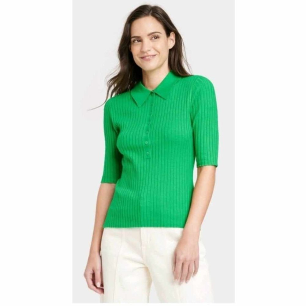 A New Day Henley Neck Green Sweater Size XS - NWT